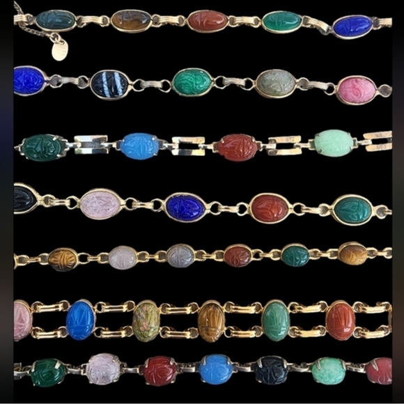 Vintage Jewelry Multi-Color Scarab Bracelet Set Lot Bundle Egypt Bugs Luck - Picture 3 of 17